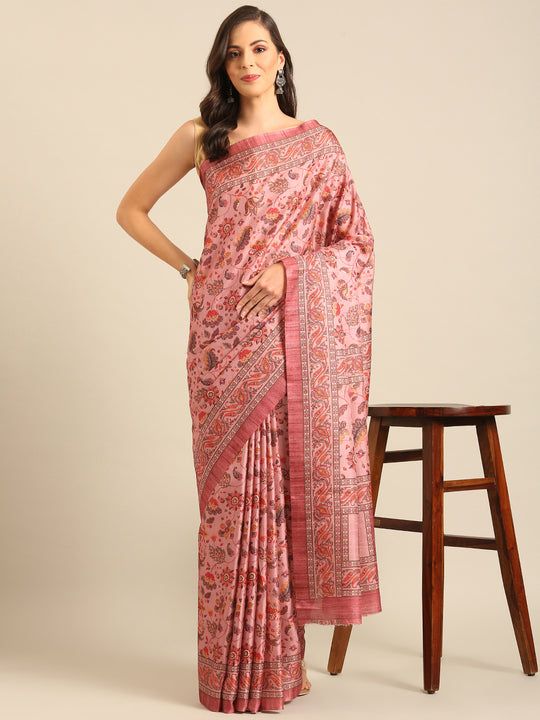 Pink Cotton Blend Saree With Blouse Piece Pink Cotton Blend Saree With Blouse Piece