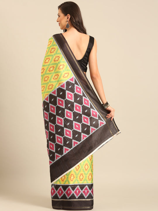 Yellow Cotton Blend Saree With Blouse Piece Yellow Cotton Blend Saree With Blouse Piece