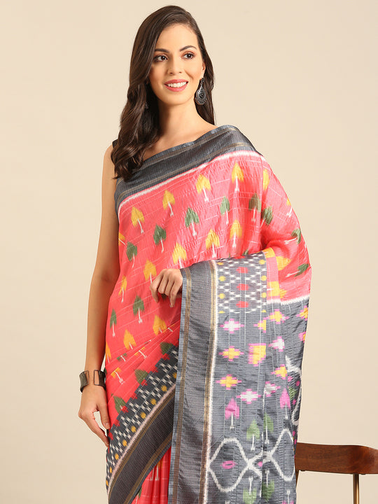 Pink Cotton Blend Saree With Blouse Piece Pink Cotton Blend Saree With Blouse Piece