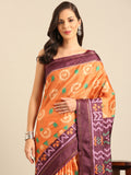 Orange Cotton Blend Saree With Blouse Piece Orange Cotton Blend Saree With Blouse Piece