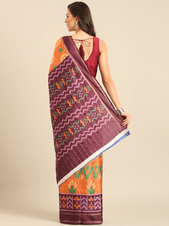 Orange Cotton Blend Saree With Blouse Piece Orange Cotton Blend Saree With Blouse Piece