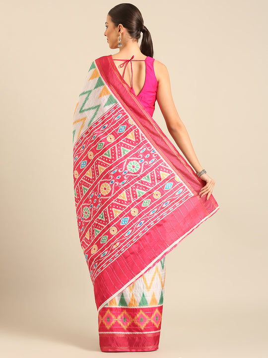 White Cotton Blend Saree With Blouse Piece White Cotton Blend Saree With Blouse Piece