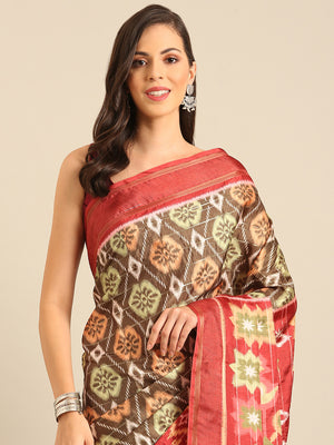 Olive Cotton Blend Saree With Blouse Piece