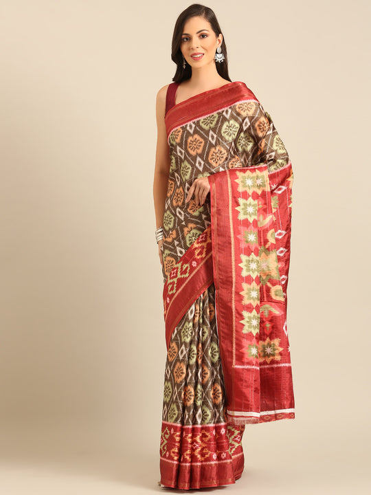 Olive Cotton Blend Saree With Blouse Piece Olive Cotton Blend Saree With Blouse Piece