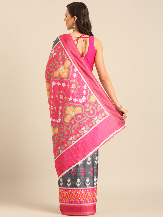 Grey Cotton Blend Saree With Blouse Piece Grey Cotton Blend Saree With Blouse Piece