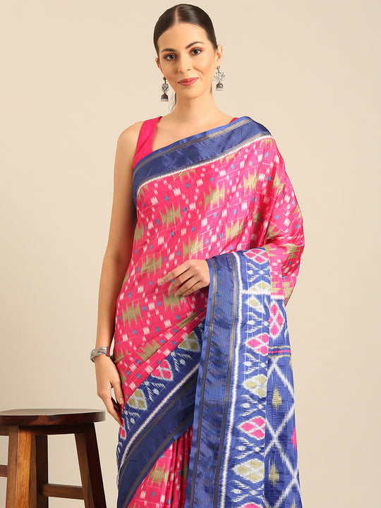 Pink Cotton Blend Saree With Blouse Piece Pink Cotton Blend Saree With Blouse Piece