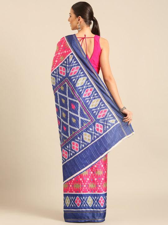 Pink Cotton Blend Saree With Blouse Piece Pink Cotton Blend Saree With Blouse Piece