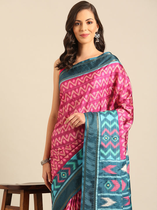 Magenta Cotton Blend Saree With Blouse Piece Magenta Cotton Blend Saree With Blouse Piece