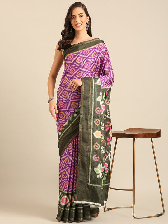 Purple Cotton Blend Saree With Blouse Piece Purple Cotton Blend Saree With Blouse Piece