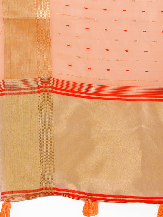 Peach Organza Saree With Blouse Piece Peach Organza Saree With Blouse Piece