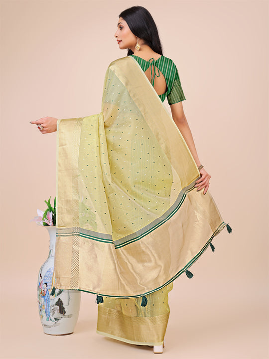 Light Green Organza Saree With Blouse Piece Light Green Organza Saree With Blouse Piece