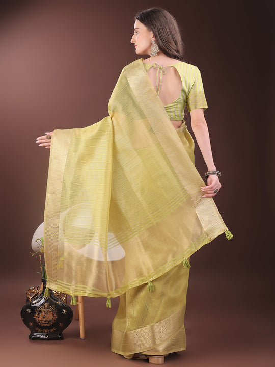 Yellow Organza Saree With Blouse Piece Yellow Organza Saree With Blouse Piece
