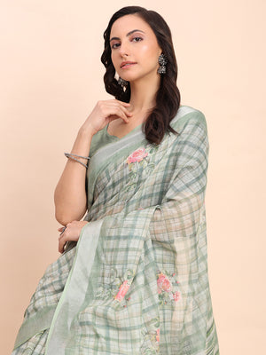 Light Green COTTON CRUSH Linen Cotton Saree with Blouse Piece
