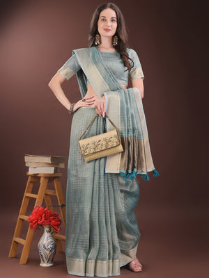 Light Blue Organza Saree With Blouse Piece