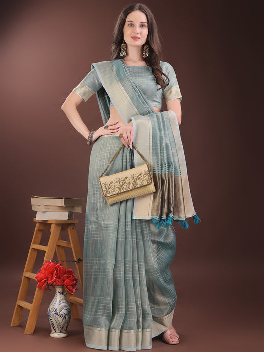 Light Blue Organza Saree With Blouse Piece Light Blue Organza Saree With Blouse Piece