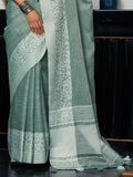 Sea Green Linen Saree With Blouse Piece Sea Green Linen Saree With Blouse Piece