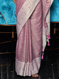 Purple Linen Saree With Blouse Piece Purple Linen Saree With Blouse Piece