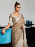 Beige Linen Saree With Blouse Piece Beige Linen Saree With Blouse Piece
