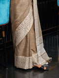 Beige Linen Saree With Blouse Piece Beige Linen Saree With Blouse Piece