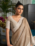 Beige Linen Saree With Blouse Piece Beige Linen Saree With Blouse Piece