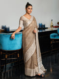 Beige Linen Saree With Blouse Piece Beige Linen Saree With Blouse Piece