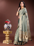Sea Green Organza Saree With Blouse Piece Sea Green Organza Saree With Blouse Piece