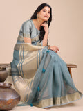 Sea Green Organza Saree With Blouse Piece Sea Green Organza Saree With Blouse Piece