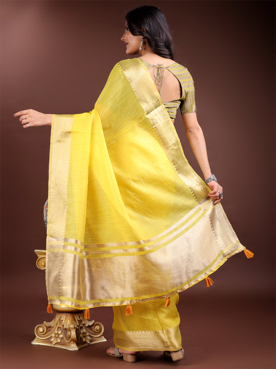 Yellow Cotton Saree With Blouse Piece Yellow Cotton Saree With Blouse Piece