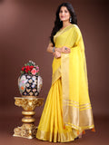 Yellow Cotton Saree With Blouse Piece Yellow Cotton Saree With Blouse Piece
