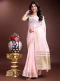 Light Pink Cotton Saree With Blouse Piece Light Pink Cotton Saree With Blouse Piece