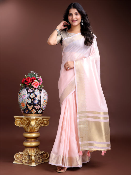 Light Pink Cotton Saree With Blouse Piece Light Pink Cotton Saree With Blouse Piece