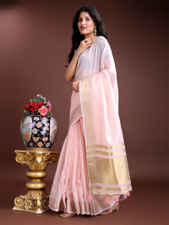 Light Pink Cotton Saree With Blouse Piece Light Pink Cotton Saree With Blouse Piece