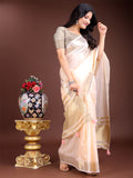 Peach Cotton Saree With Blouse Piece Peach Cotton Saree With Blouse Piece