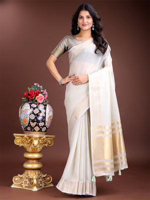 Grey Cotton Saree With Blouse Piece