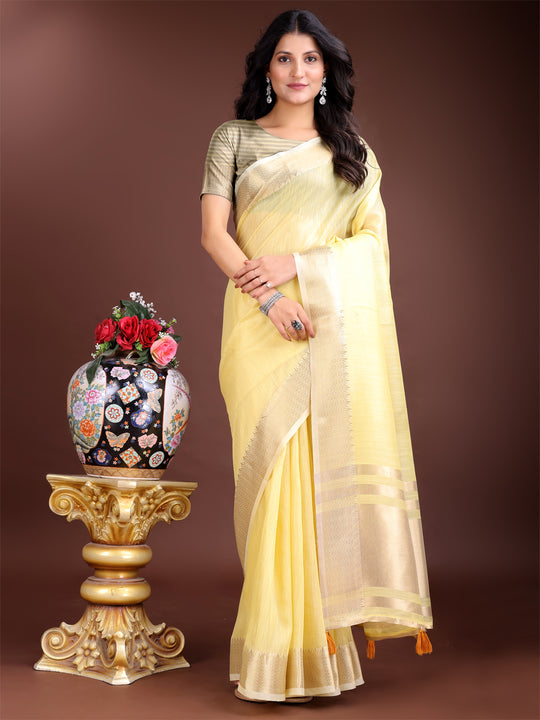 Yellow Cotton Saree With Blouse Piece Yellow Cotton Saree With Blouse Piece