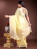 Yellow Cotton Saree With Blouse Piece Yellow Cotton Saree With Blouse Piece