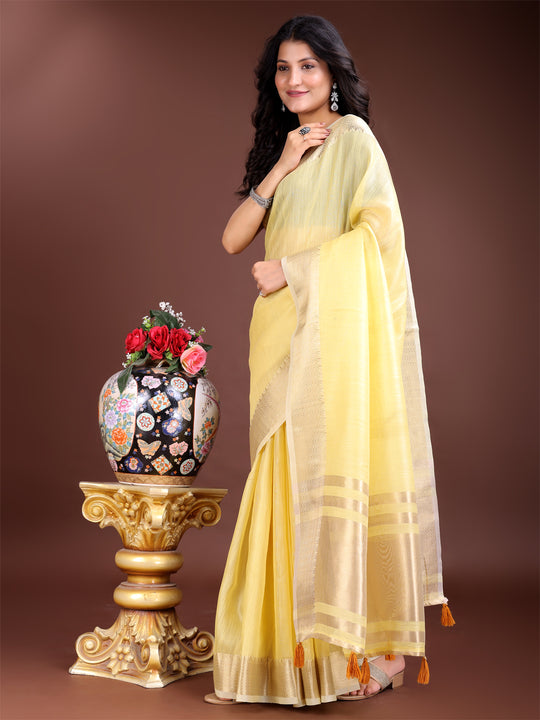 Yellow Cotton Saree With Blouse Piece Yellow Cotton Saree With Blouse Piece
