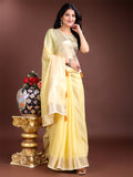 Yellow Cotton Saree With Blouse Piece Yellow Cotton Saree With Blouse Piece