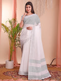White Linen Cotton Saree With Blouse Piece White Linen Cotton Saree With Blouse Piece