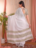 White Linen Cotton Saree With Blouse Piece White Linen Cotton Saree With Blouse Piece