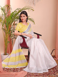 White Linen Cotton Saree With Blouse Piece White Linen Cotton Saree With Blouse Piece