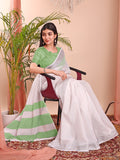 White Linen Cotton Saree With Blouse Piece White Linen Cotton Saree With Blouse Piece
