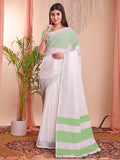 White Linen Cotton Saree With Blouse Piece White Linen Cotton Saree With Blouse Piece