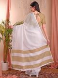 White Linen Cotton Saree With Blouse Piece White Linen Cotton Saree With Blouse Piece