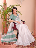 White Linen Cotton Saree With Blouse Piece White Linen Cotton Saree With Blouse Piece