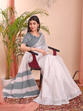 White Linen Cotton Saree With Blouse Piece White Linen Cotton Saree With Blouse Piece