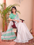 White Linen Cotton Saree With Blouse Piece White Linen Cotton Saree With Blouse Piece