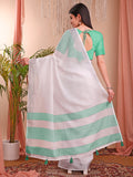 White Linen Cotton Saree With Blouse Piece White Linen Cotton Saree With Blouse Piece