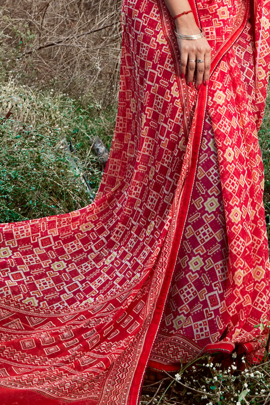 Scarlet Red Georgette Saree Scarlet Red Georgette Saree