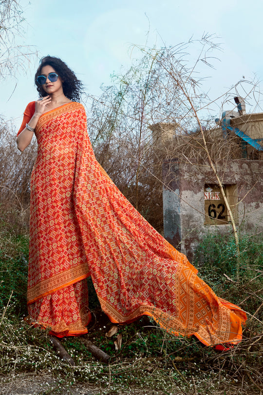 Sunset Orange Georgette Saree Sunset Orange Georgette Saree